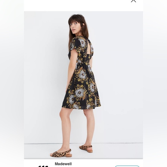 Madewell Black Open Back Flutter Sleeve Mini Dress in Painted Blooms - Picture 4 of 13